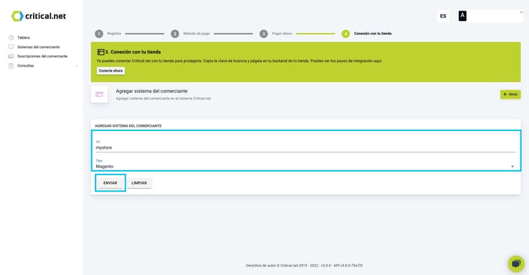 Critical.net - Agregar sistemas del comerciante