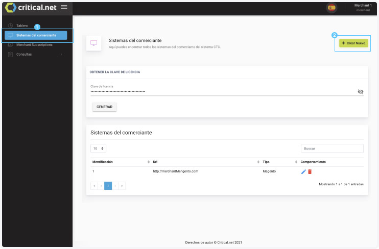 Critical.net - Crear nuevo API Key